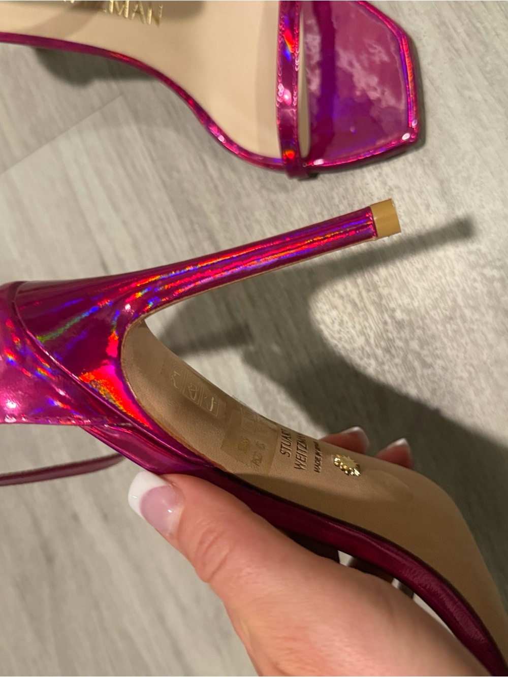 New Stuart Weitzman Fuchsia Metallic Ankle-Strap Sandals sz 7 - Picture 7 of 12